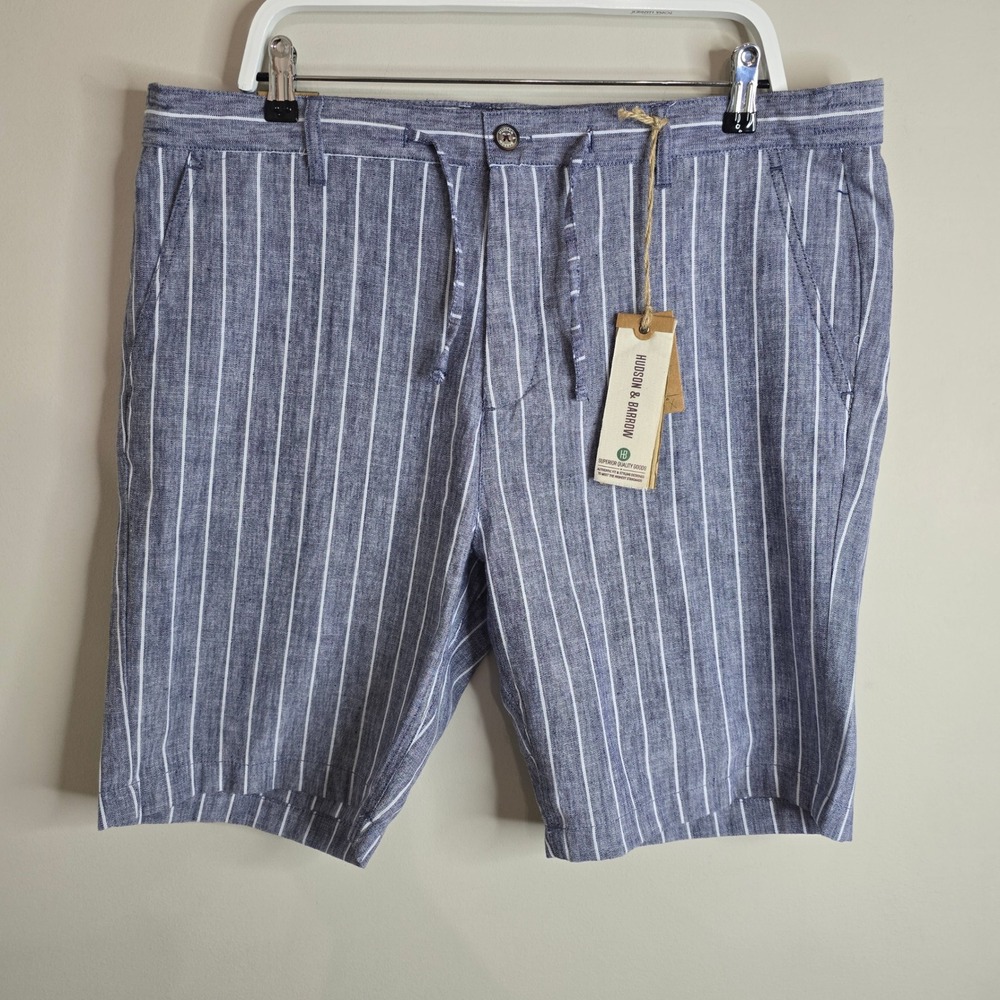 Hudson & Barrow Mens Blue Striped Shorts Size 38 Drawstring HB-7082224 NEW